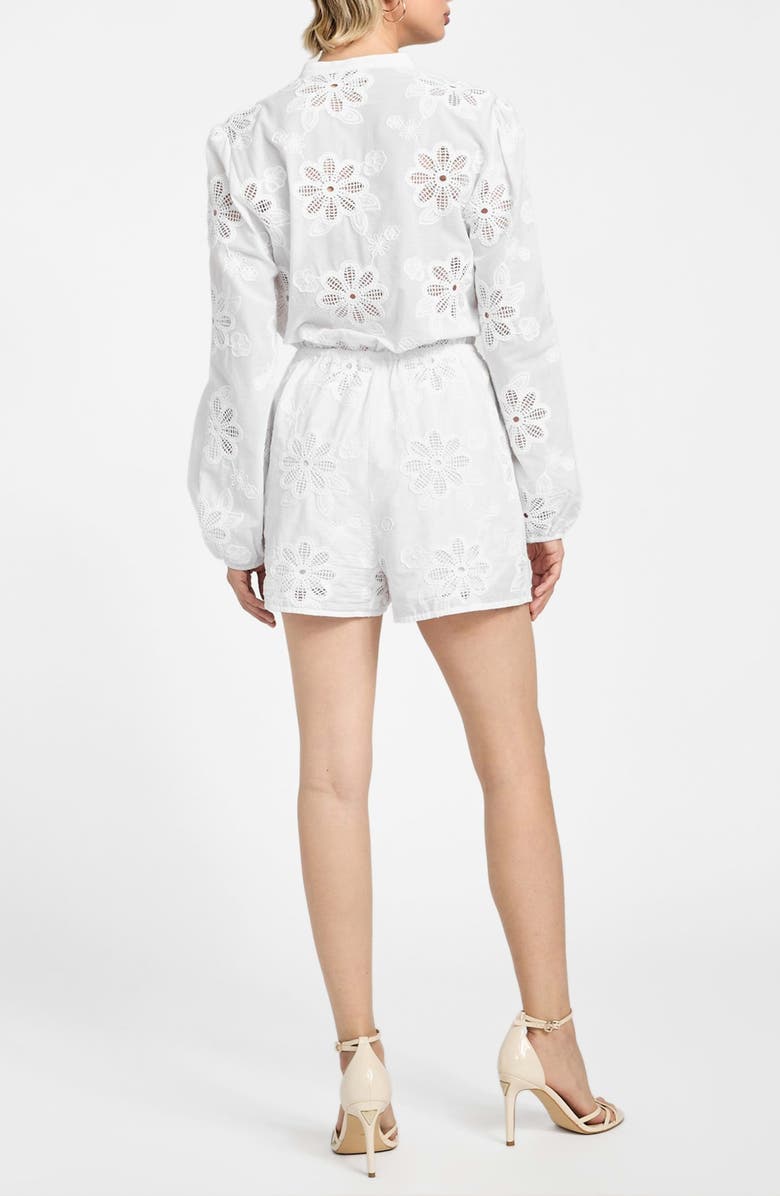 GUESS Hazel Floral Embroidered Long Sleeve Cotton Voile Romper, Alternate, color, 