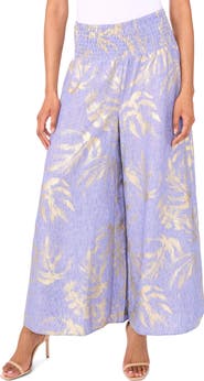 Vince Camuto Printed Smocked Waist Wide Leg Pants