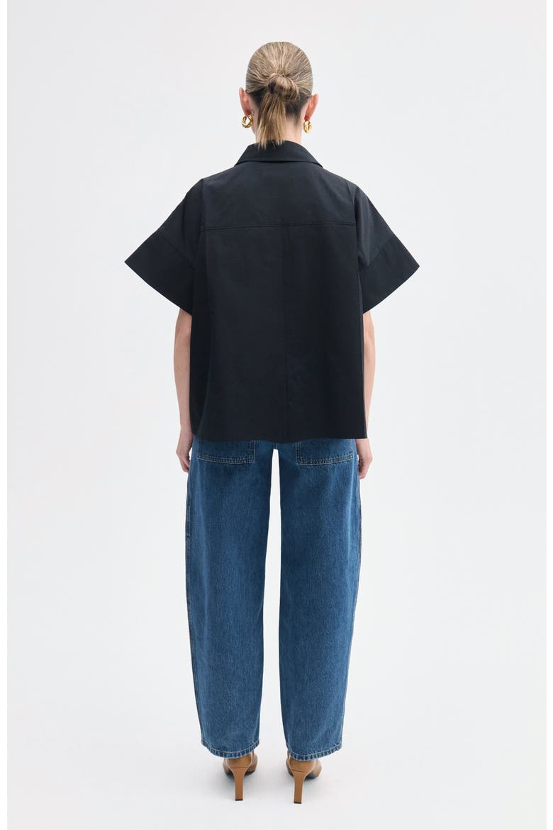 Boxy Short Sleeve Shirt in Cotton Poplin, Alternate, color, Black