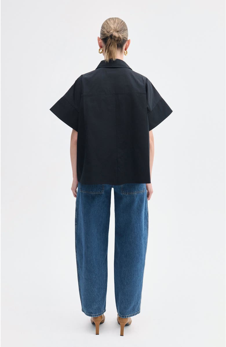 CO Boxy Short Sleeve Shirt in Cotton Poplin, Alternate, color, Black