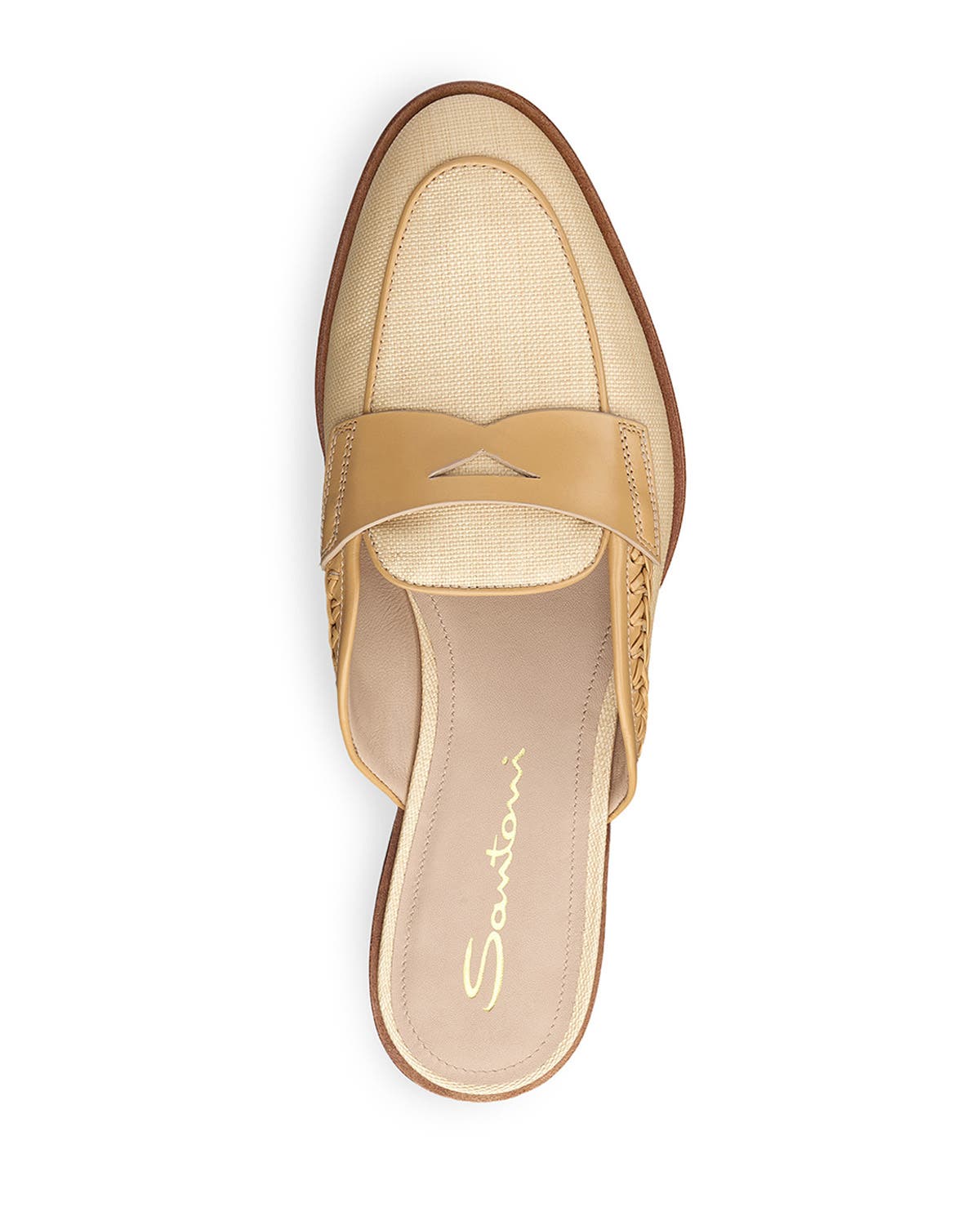 Santoni Women's Leather and Fabric Mule, Alternate, color, Natural