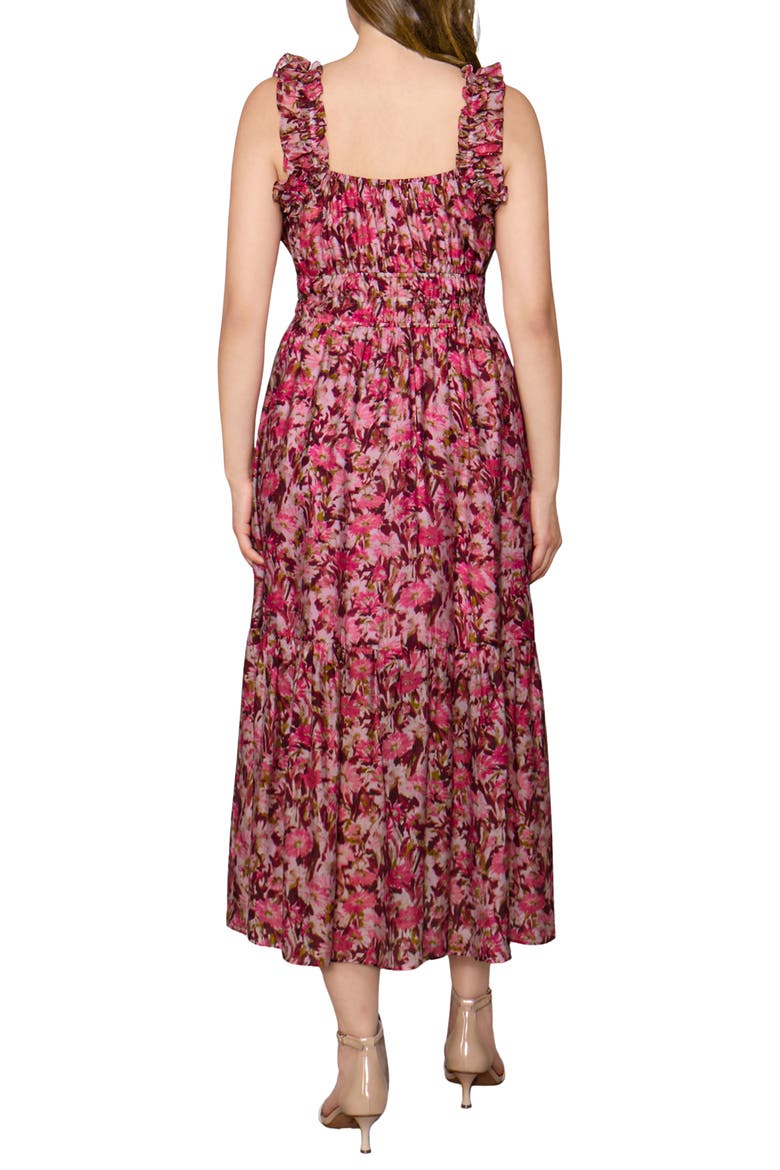 Shirred Waist Floral Midi Dress, Alternate, color, D ROSE MULTI