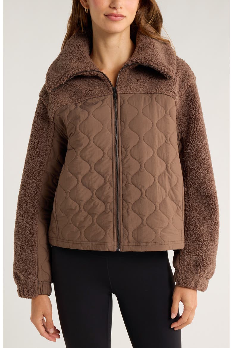 Faux Shearling & Quilted Nylon Hybrid Jacket, Alternate, color, BROWN QUARTZ
