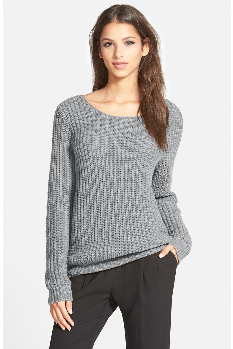Shaker Stitch V-Back Sweater, Alternate, color, GREY MEDIUM HEATHER