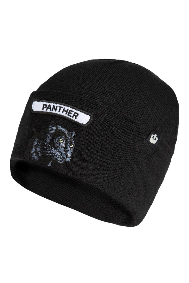 Soft Rock Panther Merino Wool Blend Beanie, Main, color, BLACK