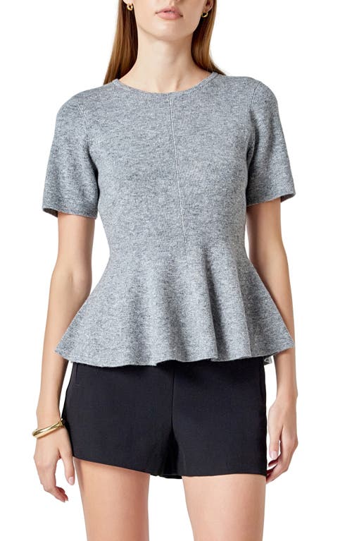 Endless Rose Short Sleeve Peplum Sweater In Gray