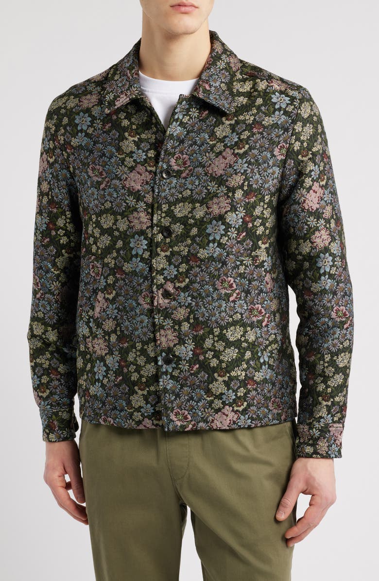 Les Deux Jaiden Floral Jacquard Overshirt, Alternate, color, Rosin/Chive Green