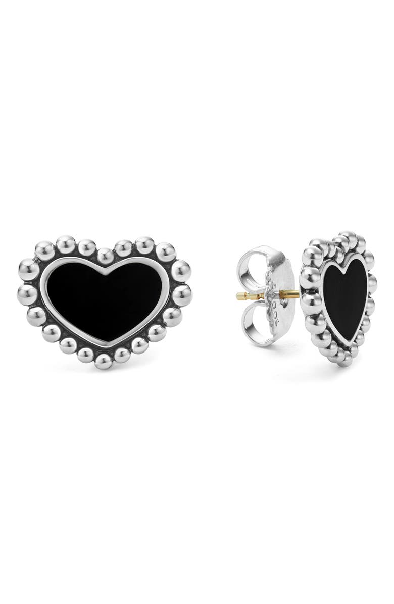 LAGOS Maya Heart Stud Earrings, Alternate, color, Silver/ Onyx