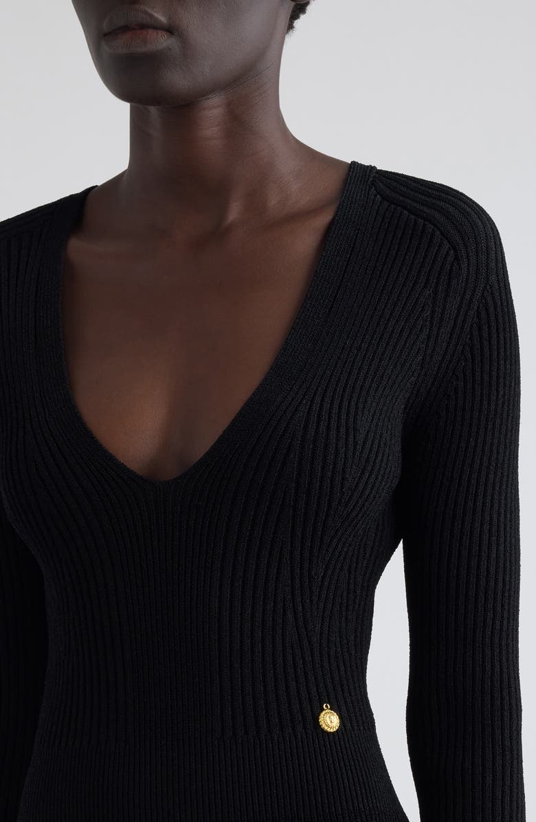 Balmain Long Sleeve Rib Sweater Dress, Alternate, color, 