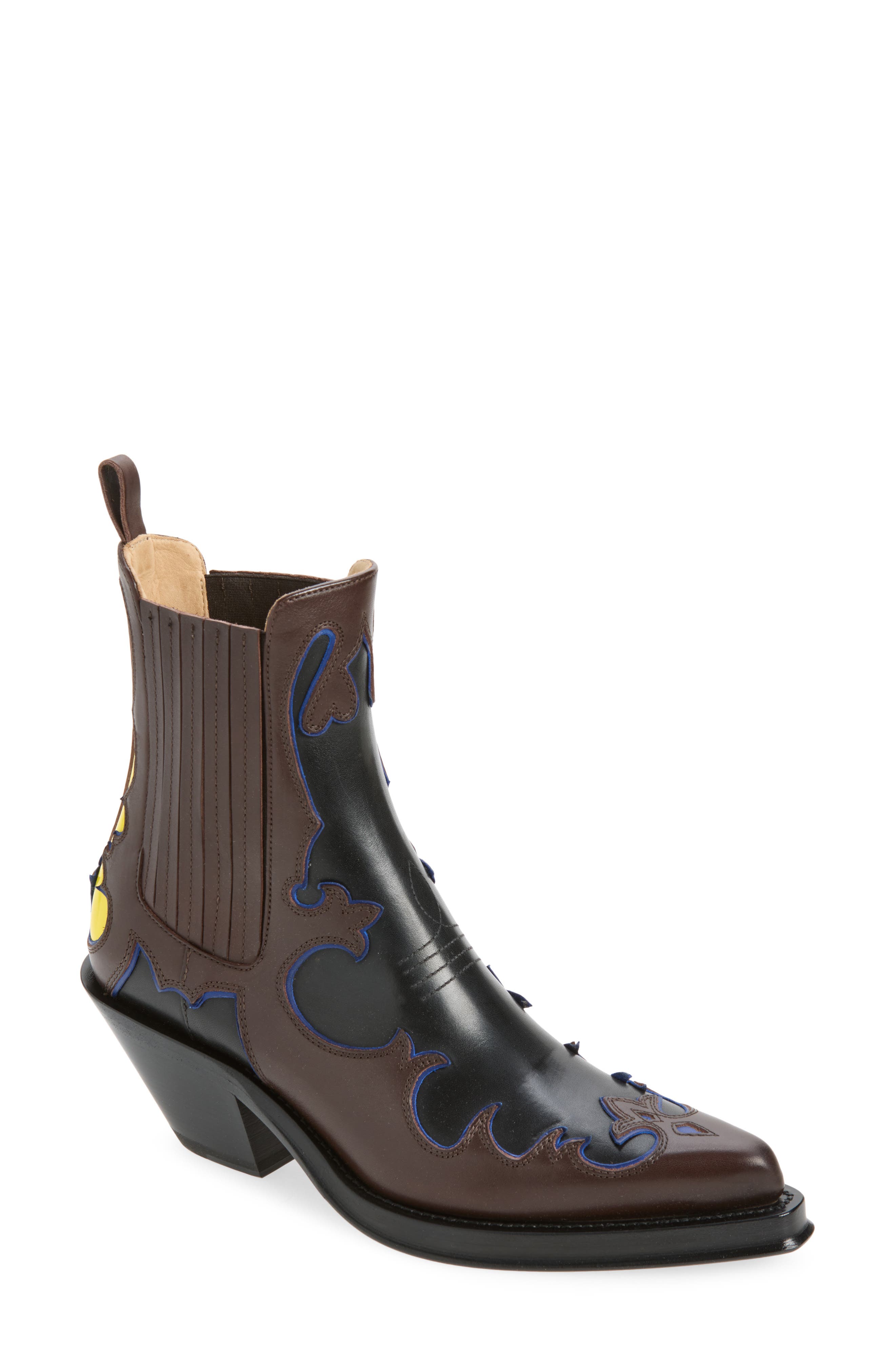 Cassidy Leather Chelsea Western Boot, Main, color, BLACK MULTI