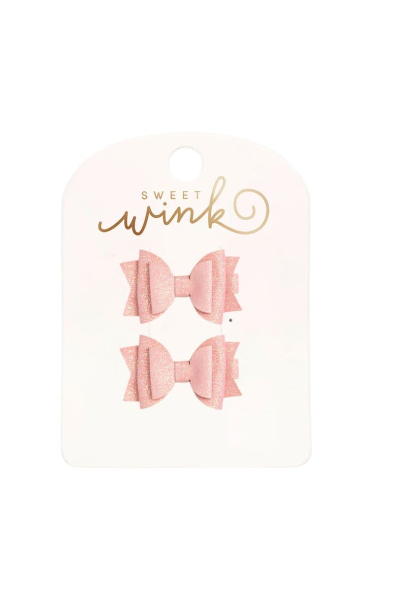 Sweet Wink Blush Glitter Bow Clip Set, Main, color, 