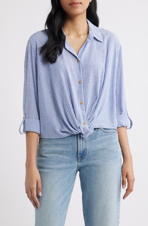 Vivica Stripe Twist Hem Button-Up Shirt