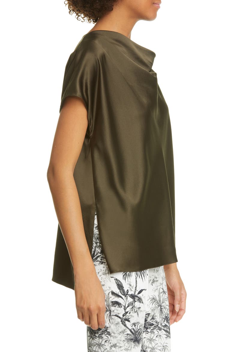Cowl Neck Silk Charmeuse Blouse, Alternate, color, MILITARY GREEN