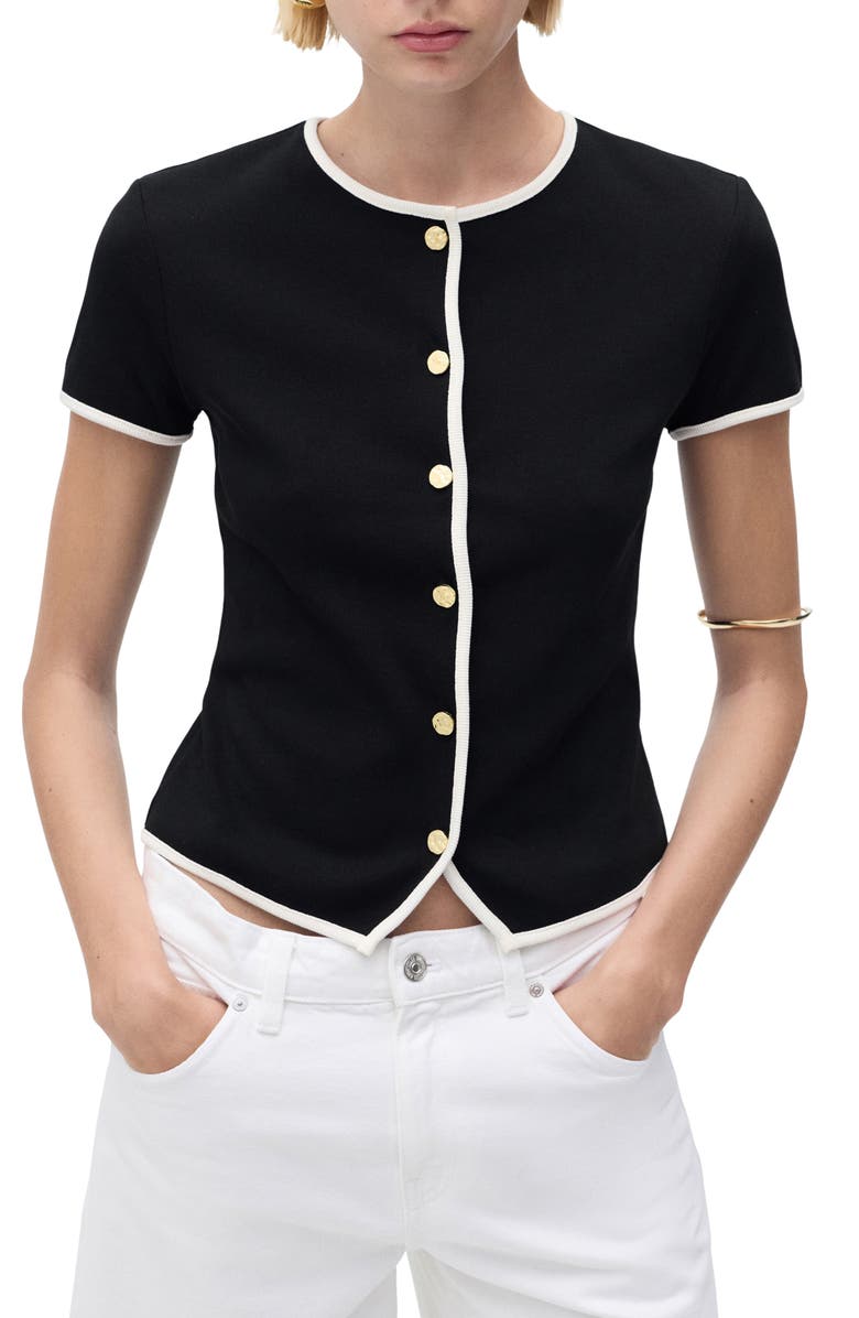 MANGO Contrast Trim Short Sleeve Cotton Cardigan, Main, color,