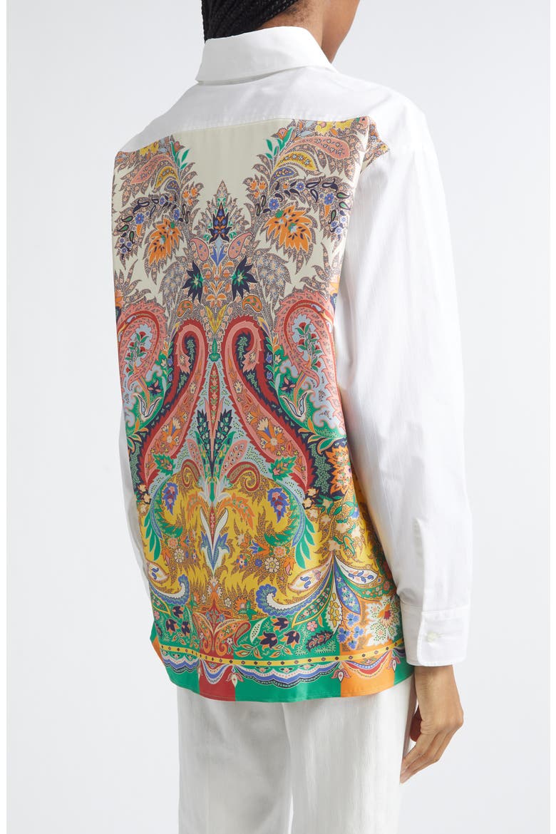 Paisley Print Silk Back Button-Up Shirt, Alternate, color, PRINT ON WHITE BASE