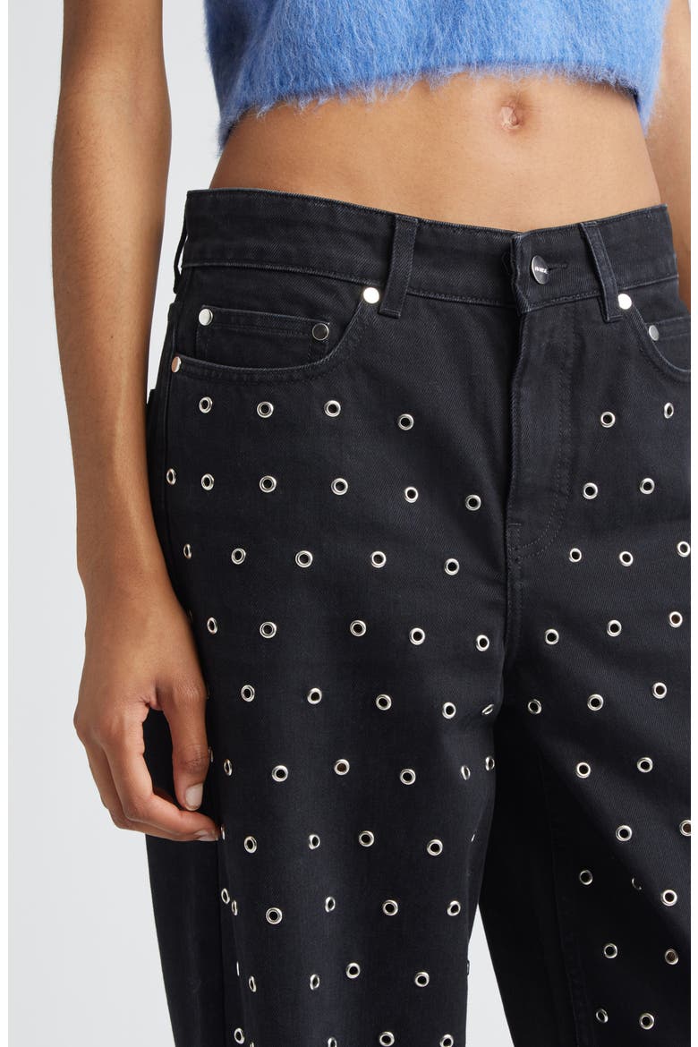 Grommet Detail Straight Leg Jeans, Alternate, color, BLACK
