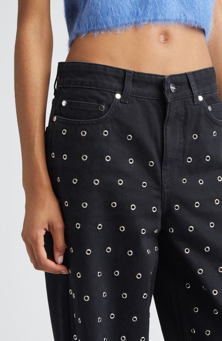 MONSE Grommet Detail Straight Leg Jeans, Alternate, color, Black