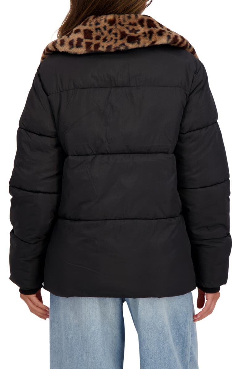 Sebby Water Resistant Faux Fur Collar Puffer Jacket, Alternate, color, Black