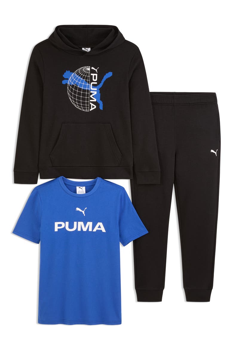 Kids' Graphic T-Shirt, Hoodie & Joggers Set, Main, color, BLACK