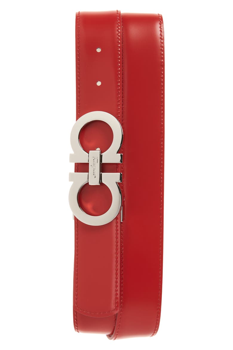 Muflone Double Gancio Reversible Leather Belt, Alternate, color, WHITE/ LIPSTICK