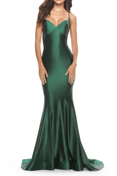 Liquid Jersey Mermaid Gown with Lace Up Back