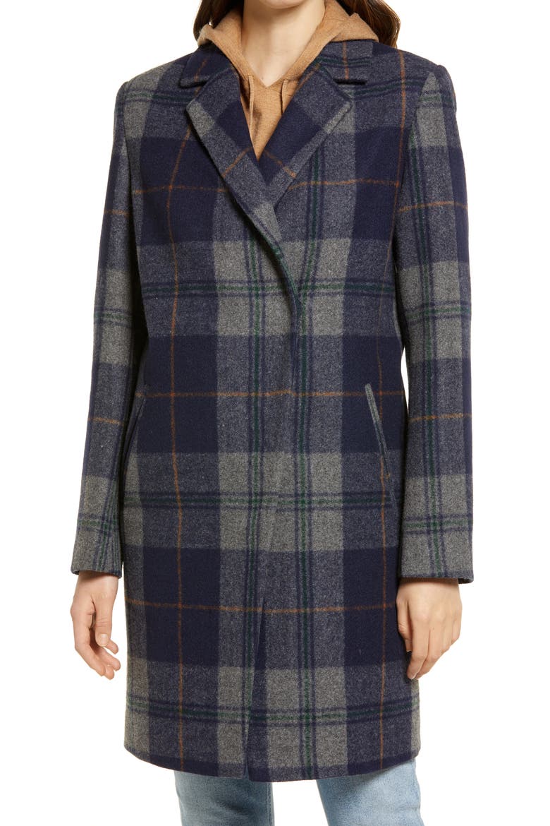 Plaid Notch Collar Coat, Alternate, color, BLUE PLAID