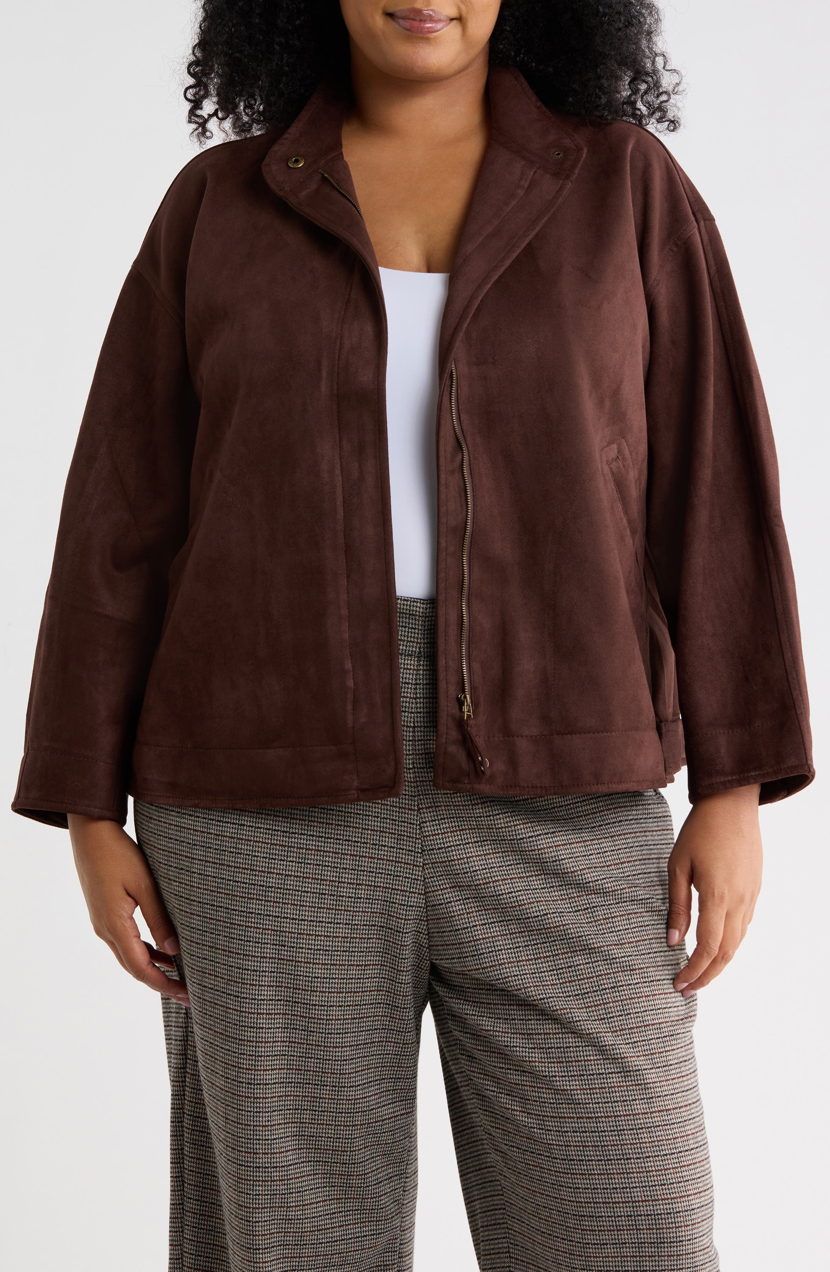 Faux Suede Zip Jacket