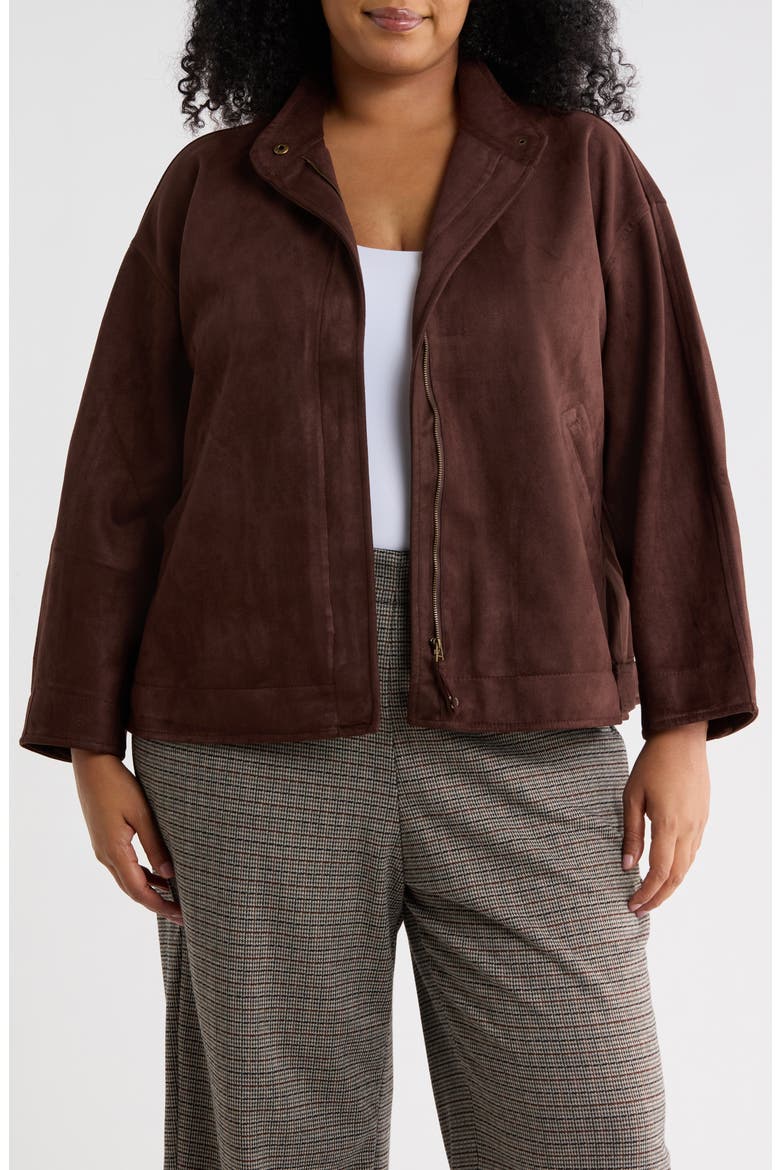 Faux Suede Zip Jacket, Main, color, DK BROWN