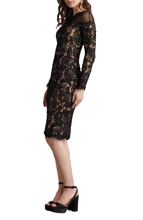 Tadashi Shoji Scroll Lace Long Sleeve Cocktail Dress In Black