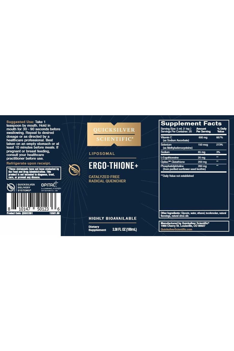 Ergo Thione Plus Liposomal Antioxidant Cellular Support Supplement, Alternate, color, None