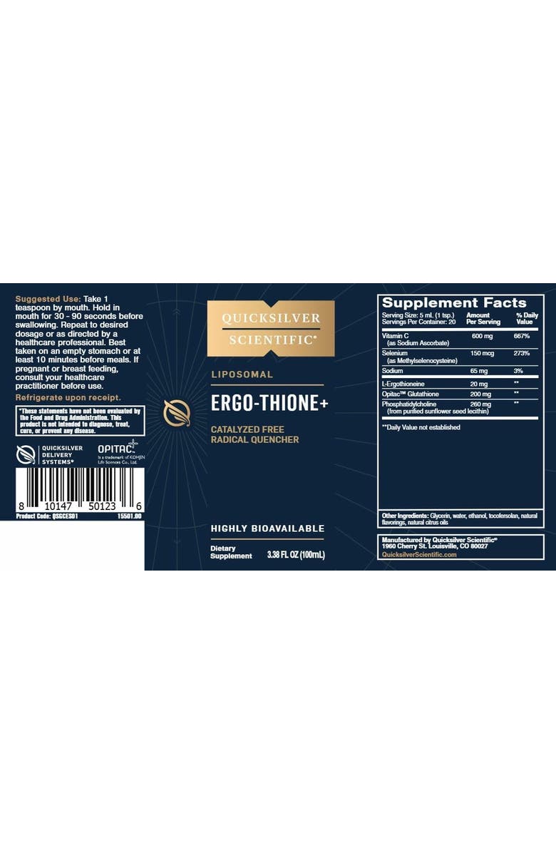 Quicksilver Scientific Ergo Thione Plus Liposomal Antioxidant Cellular Support Supplement, Alternate, color, NO COLOR