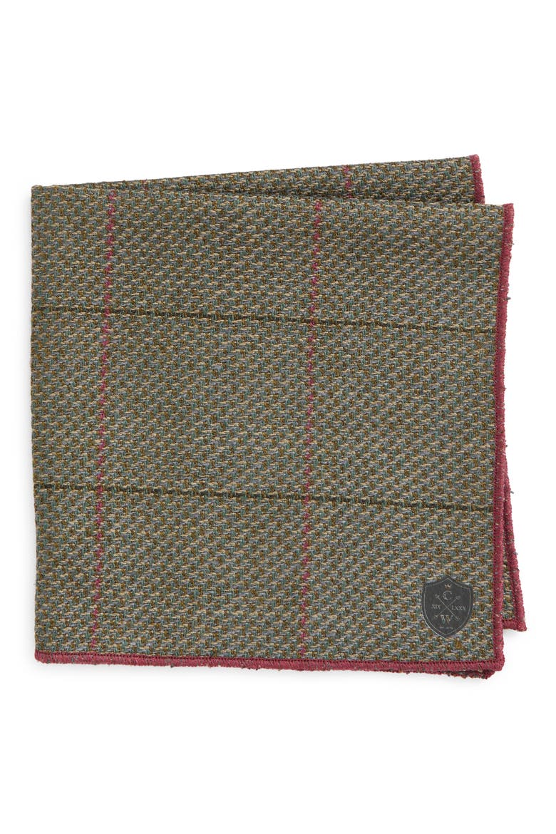 Plaid Wool Pocket Square, Main, color, OLIVE