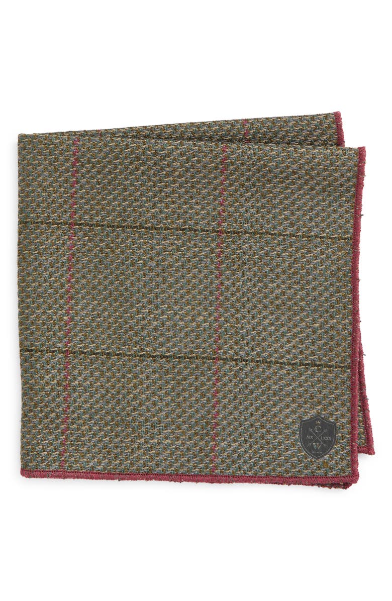 CLIFTON WILSON Plaid Wool Pocket Square, Main, color, Olive