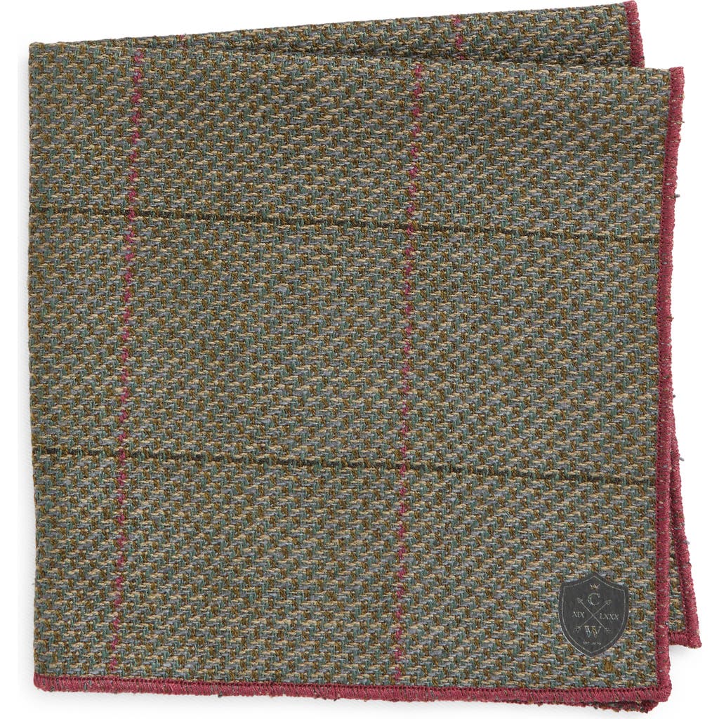 Clifton Wilson Plaid Wool Pocket Square In Olive