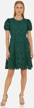 Yumi Lace Puff Sleeve Fit Flare Mini Dress