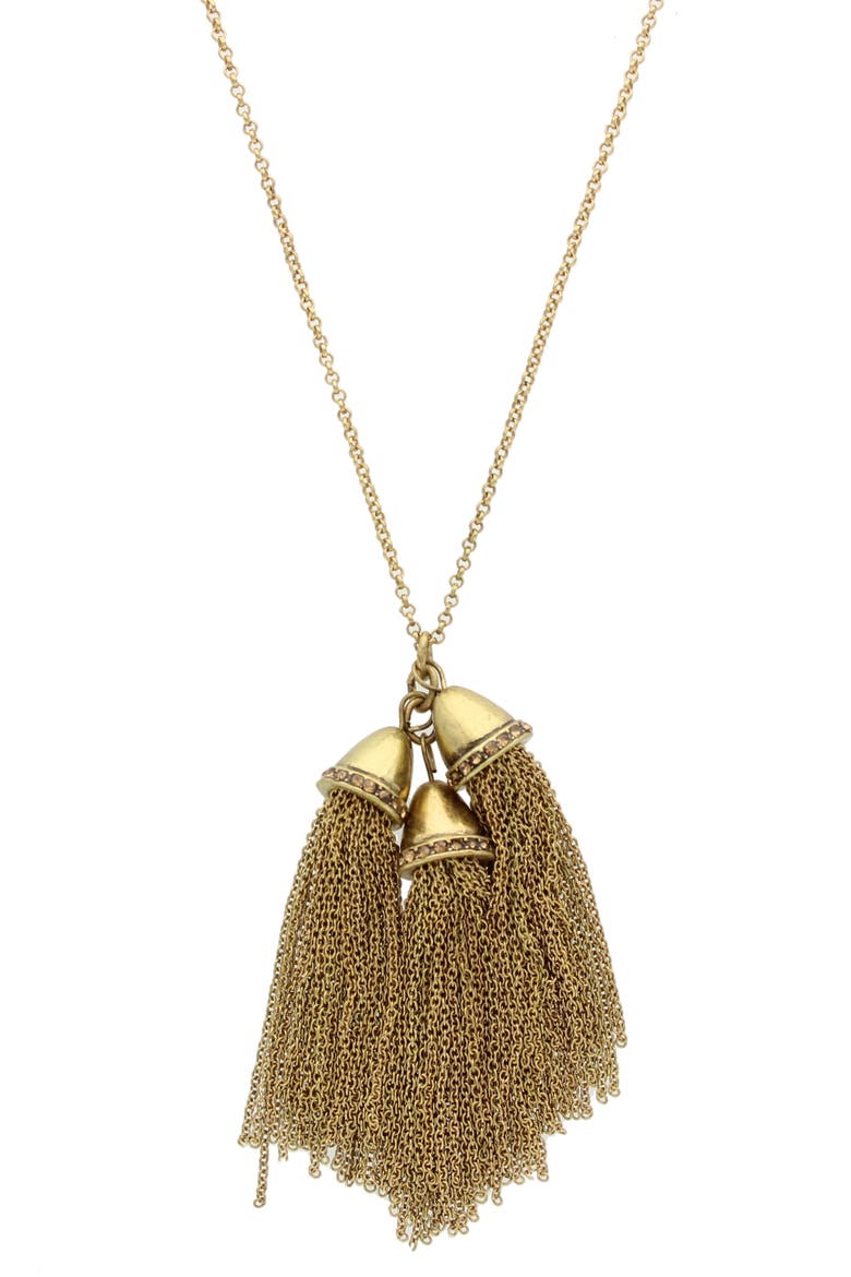Tassel Trio Pendant Necklace, Main, color, BURNISHED GOLD / TOPAZ