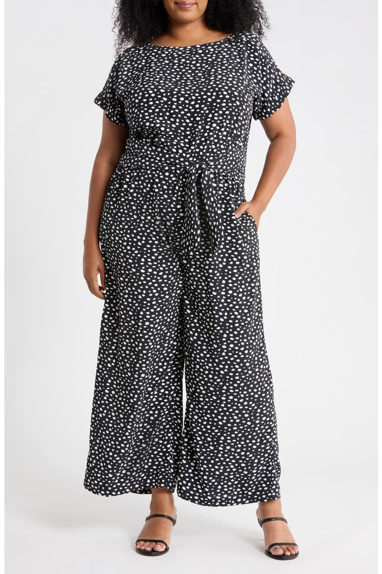 Tie Front Jumpsuit, Main, color, BLK MULTI