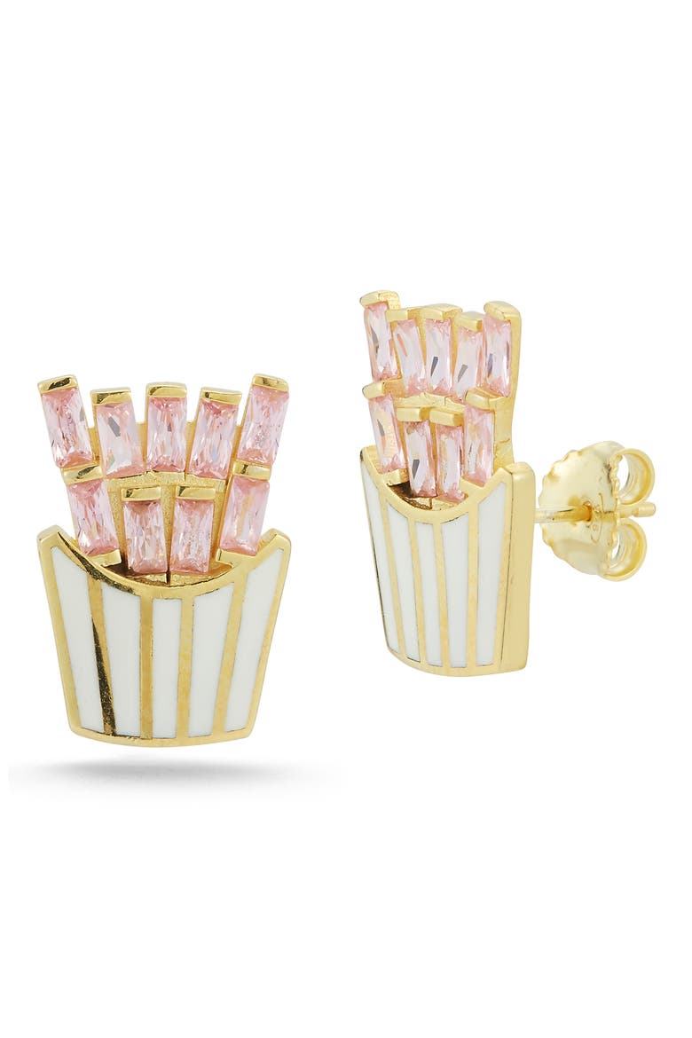 Sterling Silver & CZ French Fries Stud Earrings, Main, color, GOLD