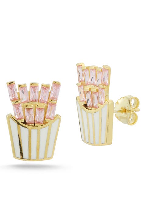 Sterling Silver & CZ French Fries Stud Earrings