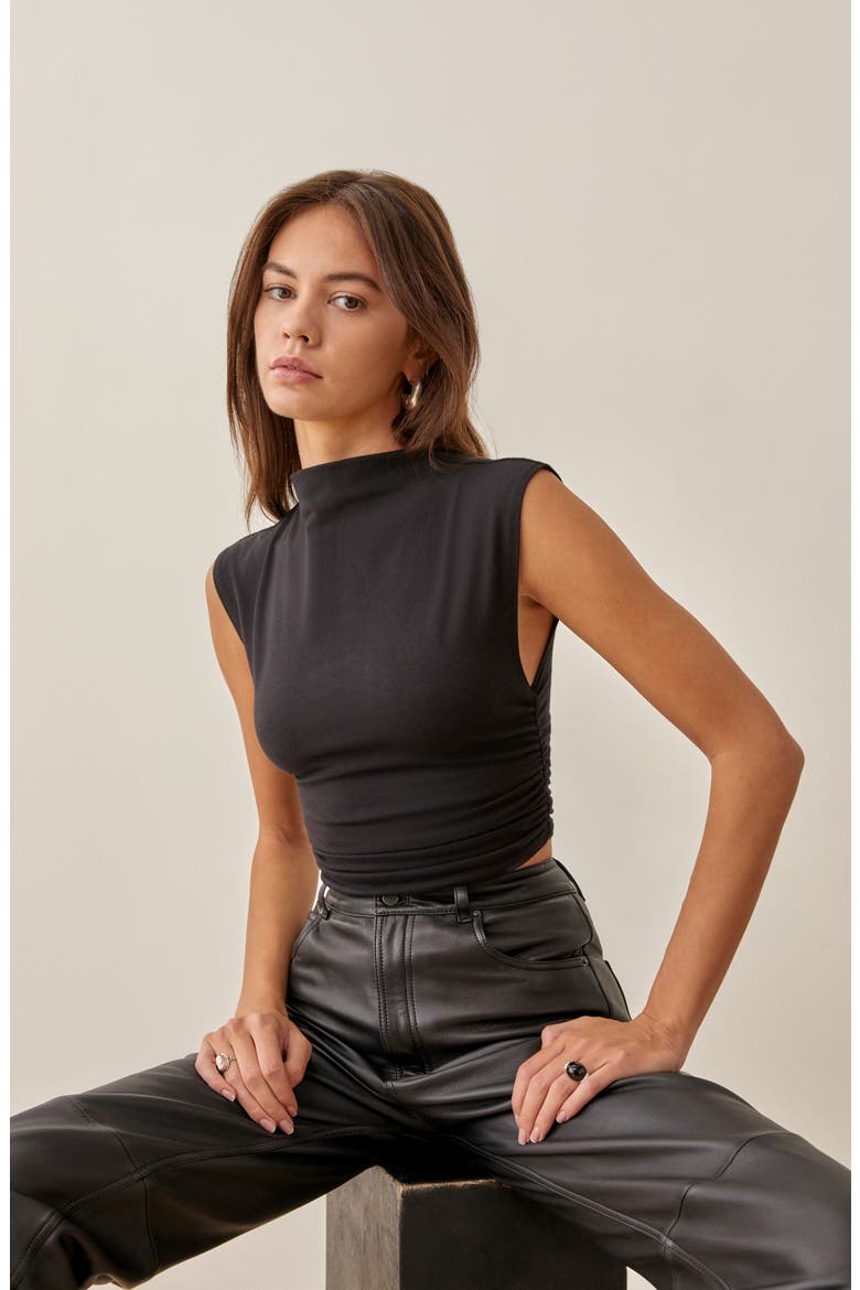 Lindy Ruched Crop Top, Alternate, color, BLACK