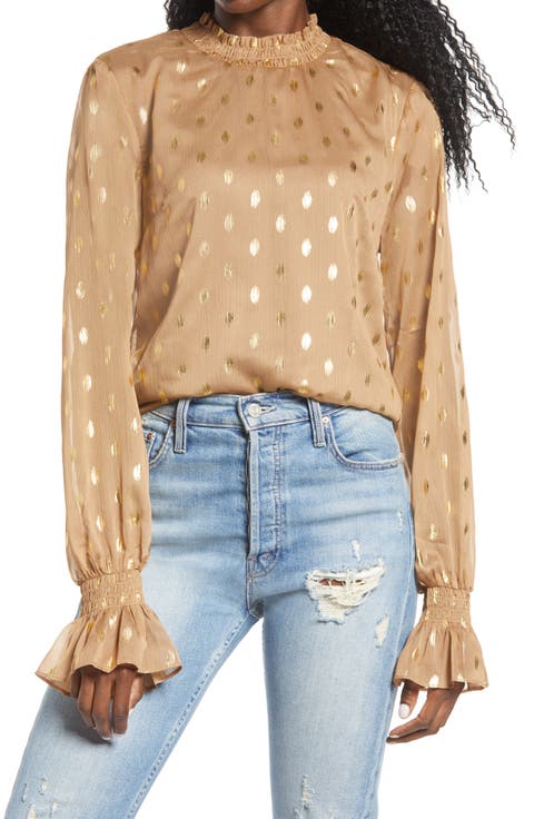 Metallic Polka Dot Chiffon Top