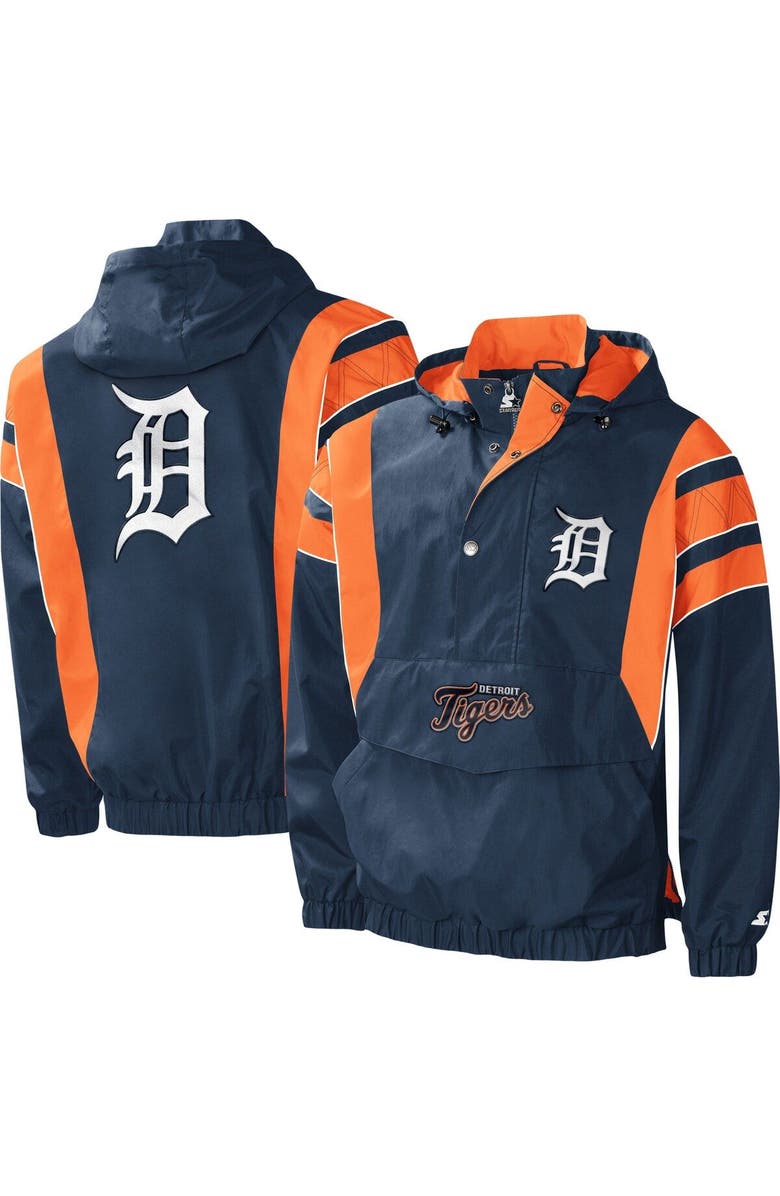 STARTER Men's Starter Navy Detroit Tigers Impact Hoodie Half-Zip Jacket, Main, color, 