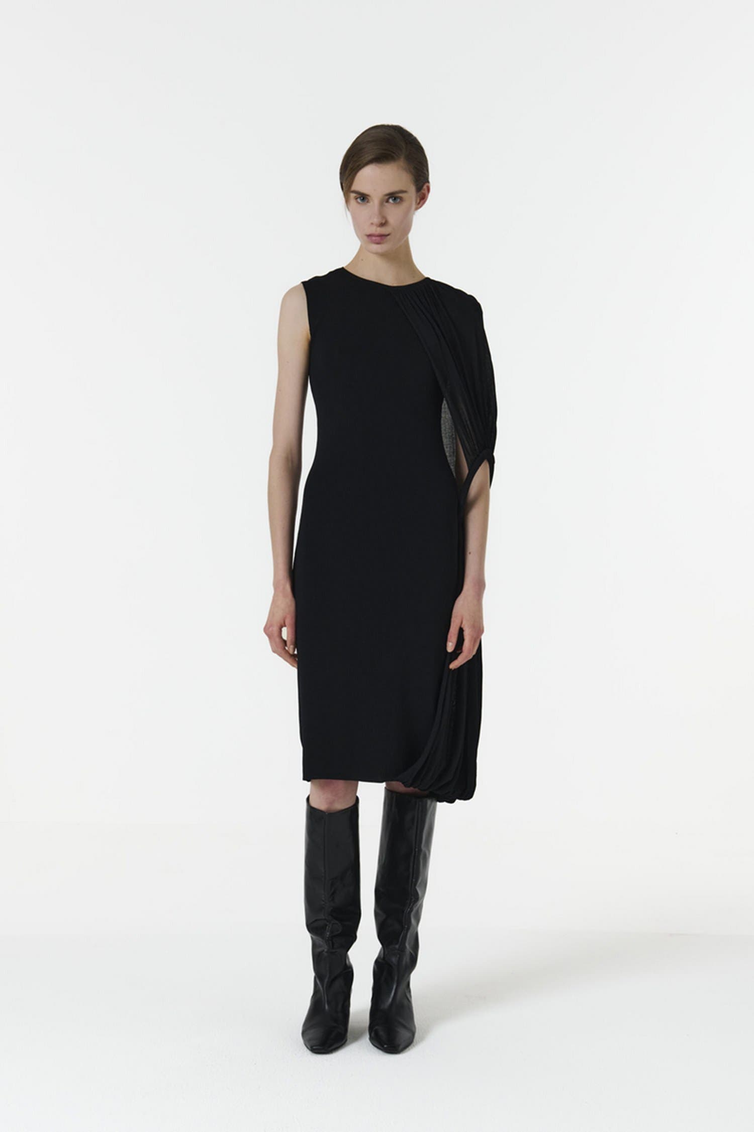 Asymmetric Shoulder Hoop Knit Dress - image 2