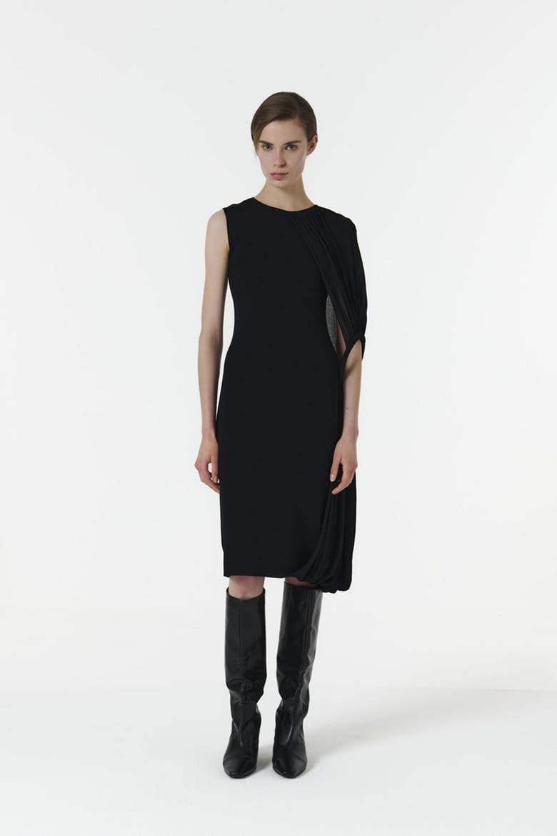 Asymmetric Shoulder Hoop Knit Dress, Alternate, color, Black