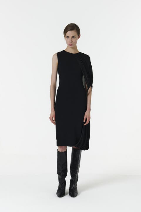 Asymmetric Shoulder Hoop Knit Dress