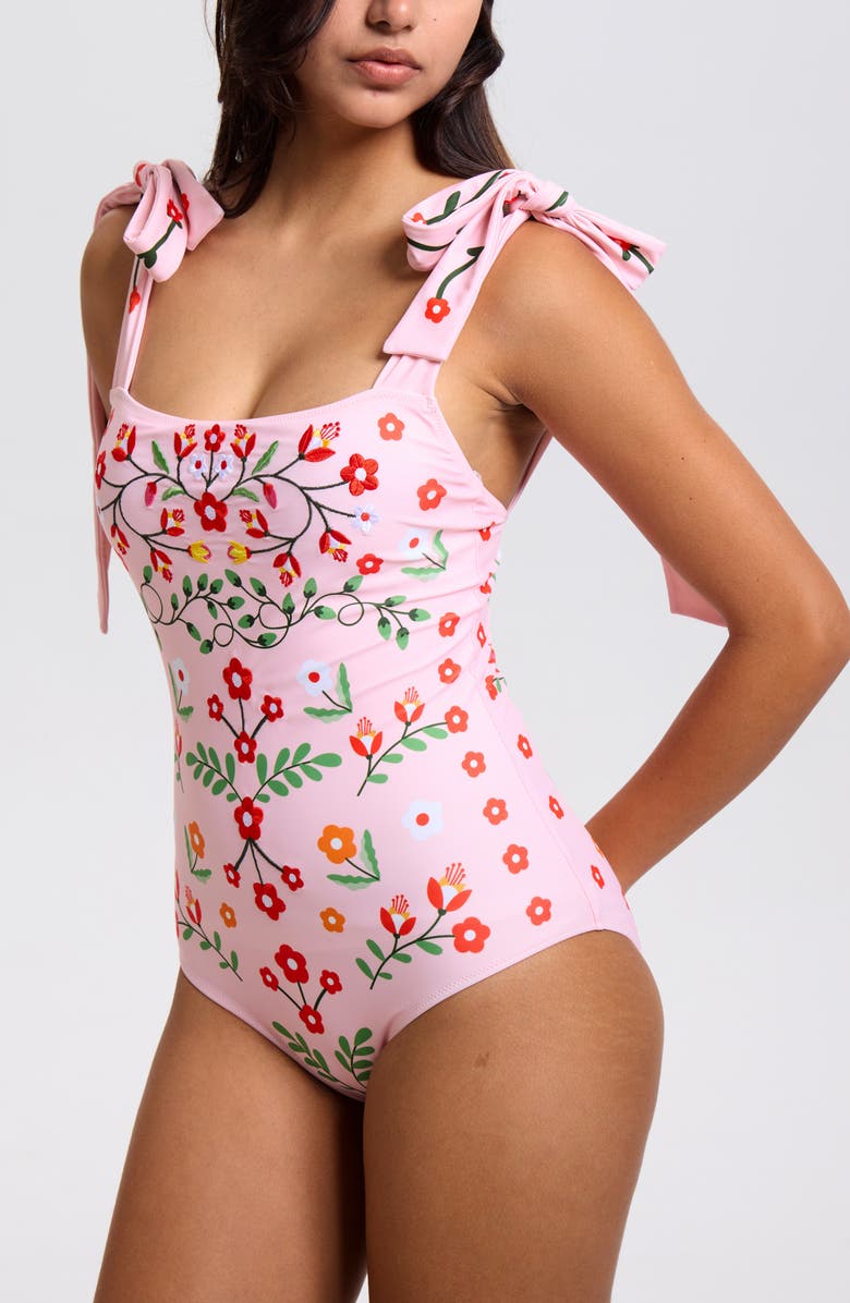 Jessie Zhao New York Pink Floral Harmony Embroidered Swimsuit, Main, color, Pink