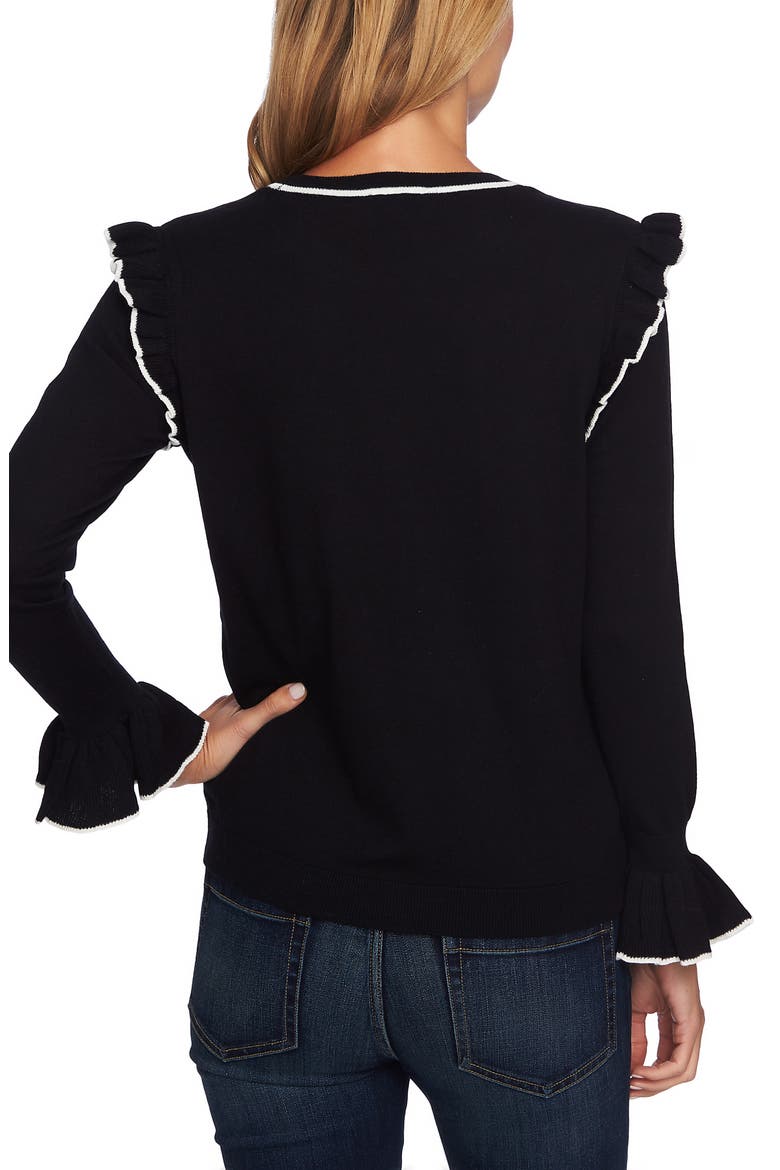 Ruffle Detail Cotton Blend Sweater, Alternate, color, RICH BLACK