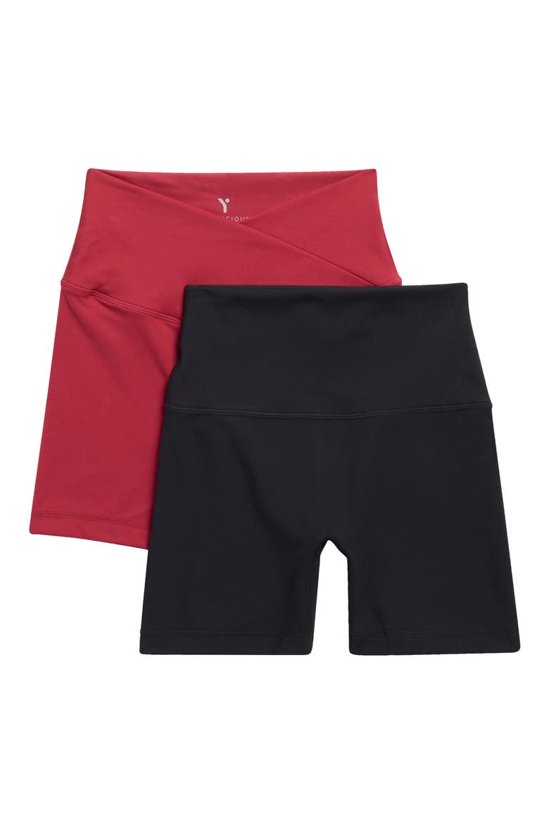 Assorted 2-Pack Lux Crossover V-Waist Shorts, Main, color, TIBETAN RED/ BLACK