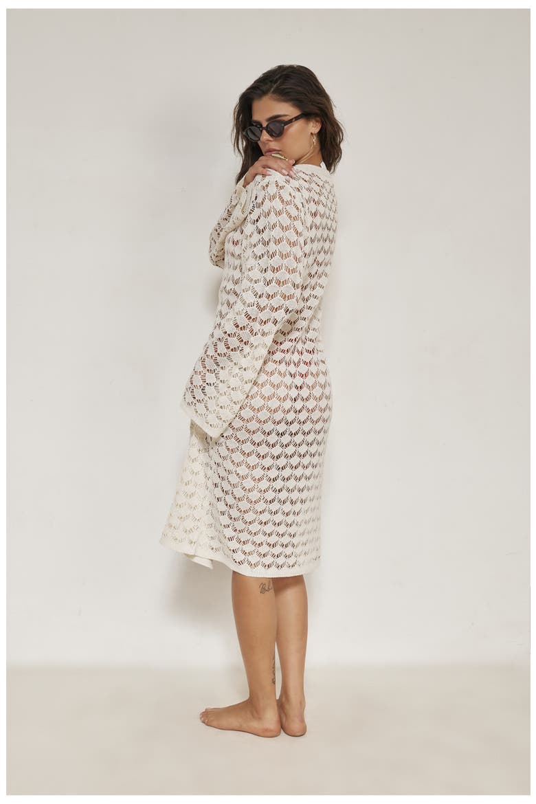 Rama Crochet Front Tie Robe Cover-Up, Alternate, color, Beige