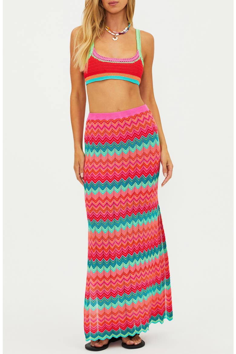 Ivana Stripe Open Knit Cover-Up Maxi Skirt, Main, color, STRAWBERRY ICE CHEVRON